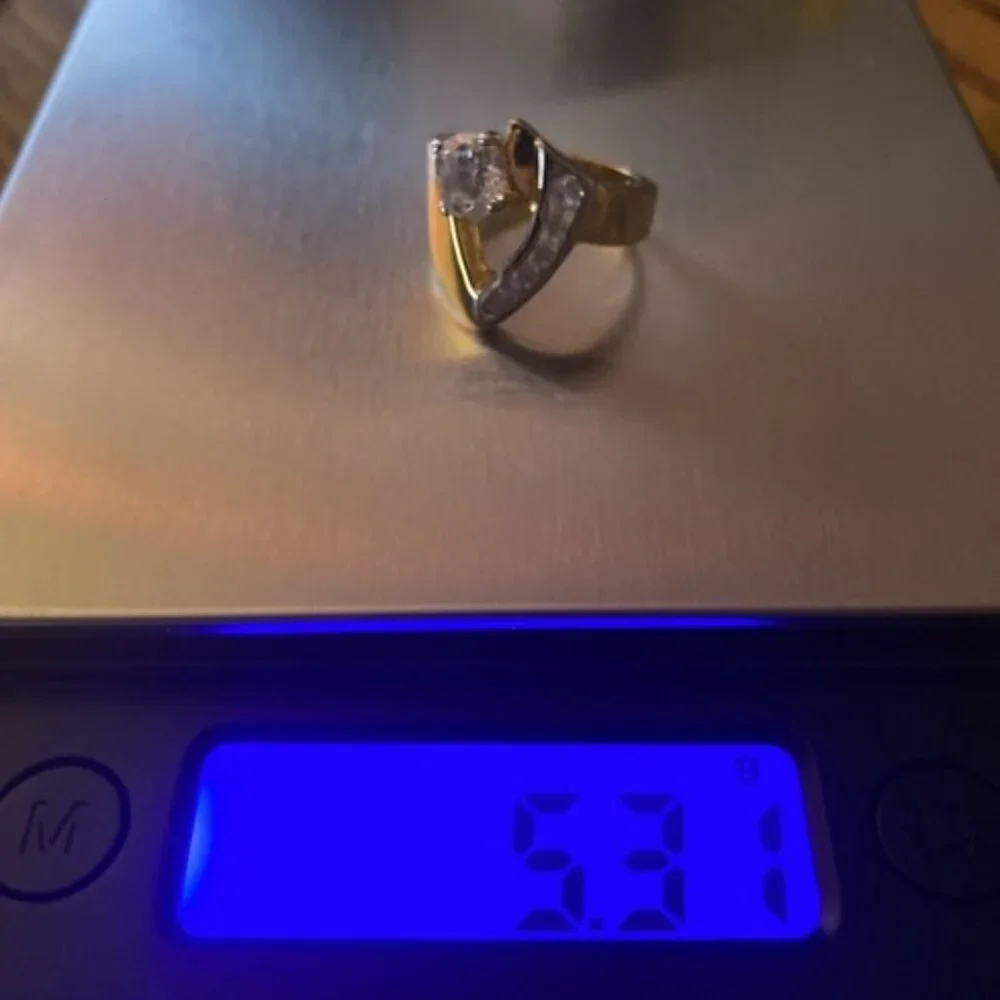 10k Plated Yellow Gold Ring Freeform Sparkling Round CZ Size 5.75 Wt 5.3 grams - Picture 5 of 5